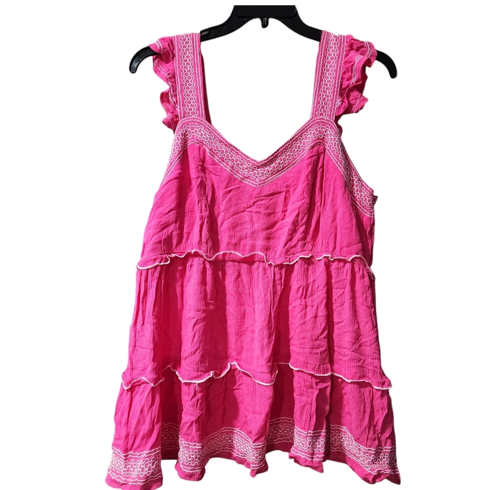 Torrid size 1 pink babydoll Crinkle gauze embroidered tier top nwt